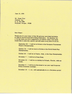 Letter from Mark H. McCormack to Roger Yost