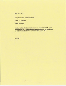 Memorandum from Judy A. Chilcote to Barry Frank and Michael Halstead