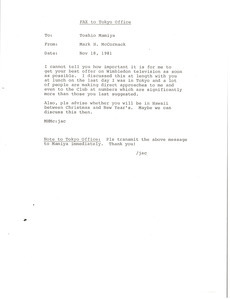 Fax from Mark H. McCormack to Toshio Mamiya