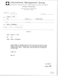 Fax from Mark H. McCormack to Uji