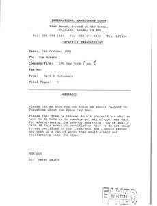 Fax from Mark H. McCormack to Jim Bukata