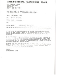 Fax from Mark H. McCormack to Fumiko Matsuki