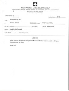 Fax from Mark H. McCormack to Fumiko Matsuki