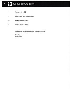 Memorandum from Mark H. McCormack to Robert Kain and Eric Drossart