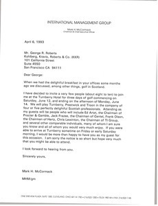 Letter from Mark H. McCormack to George R. Roberts