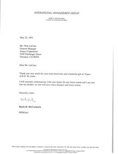 Letter from Mark H. McCormack to Nick LaCaze