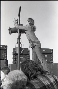 Hollywood Speedway Rock Festival: roadie adjusting lighting on stage