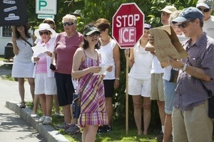 Women and group of Pro-immigration rally outside the Chatham town office building : taken at the 'Families Belong Together' protest against the Trump administration's immigration policies