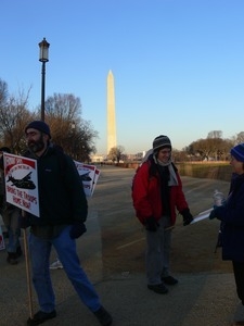 Contingent of protesters from Vermont gathering on the National Mall to march against the War in Iraq, Washington Monument in the background