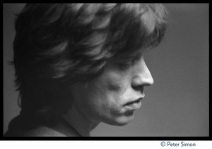 Mick Jagger: portrait in profile, taken during Peter Tosh's appearance on Saturday Night Live