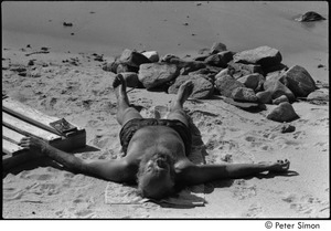 Jungle Beach: Ram Dass splayed on the sand