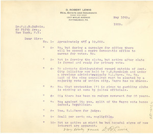 Letter from D. R. Lewis to W. E. B. Du Bois