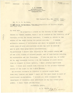Letter from L. A. Chase to W. E. B. Du Bois