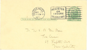 Postcard from Open Forum Speakers Bureau to W. E. B. Du Bois