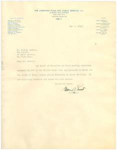 Letter from American Fund for Public Service to W. E. B. Du Bois