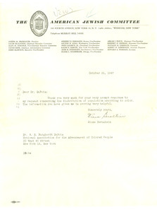 Letter from American Jewish Committee to W. E. B. Du Bois