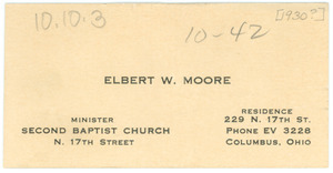 Business card of Elbert W. Moore