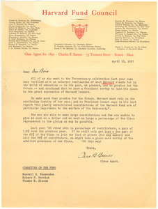 Letter from Harvard Fund Council to W. E. B. Du Bois