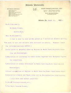 Letter from W. E. B. Du Bois to R. P. Hallowell