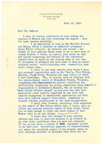 Letter from George Foster Peabody to W. E. B. Du Bois