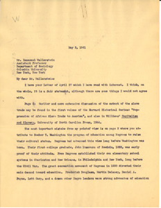 Letter from W. E. B. Du Bois to Immanuel Wallerstein