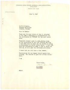 Memorandum from W. R. Banks to W. E. B. Du Bois
