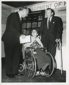 Senator Jacob Javits, Charlotte Cohen, and Orin Lehman in conversation at the national conference on rehabilitation