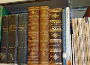 Buckland Public Library: close-up of antiquarian books
