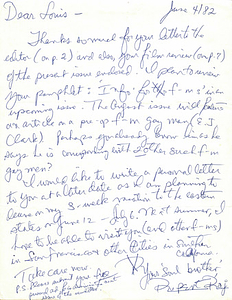 Correspondence from Rupert Raj to Lou Sullivan (June 4, 1982)