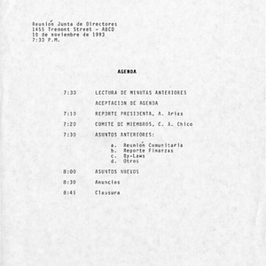 Agenda from Festival Puertorriqueño de Massachusetts, Inc. Board of Directors meeting on November 10, 1993