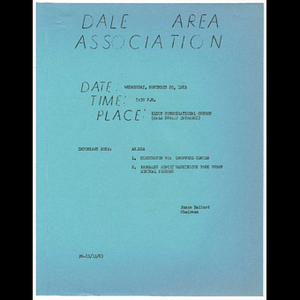 Flier for Dale Area Association meeting to be held November 20, 1963