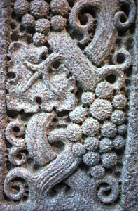 Detail of gravestone of Amos Lawrence Hopkins and Maria-Theresa Burnham Dodge Hopkins. Williams College Cemetery.