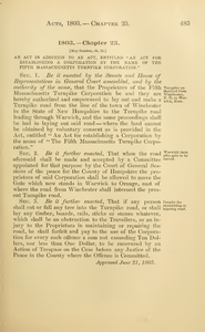 1803 Chap. 0023 An Act In Addition To An Act, Entitled "An Act For Establishing A Corporation By The Name Of The Fifth Massachusetts Turnpike Corporation."