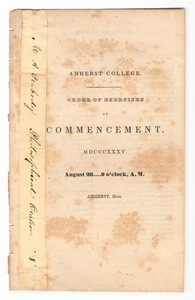 Amherst College Commencement program, 1835 August 26