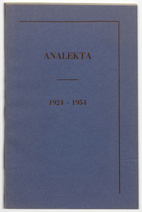 Analekta, 1924-1954