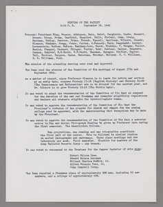 Amherst College faculty meeting minutes and Committe of Six meeting minutes 1942/1943