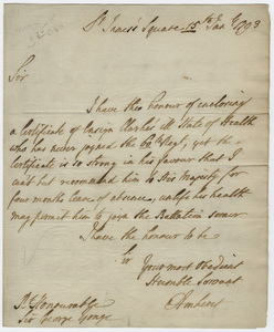 Jeffery Amherst letter to George Yonge, 1793 January 15