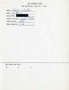 Citywide Coordinating Council daily monitoring report for Hyde Park High School by Gladys Staples, 1975 October 8