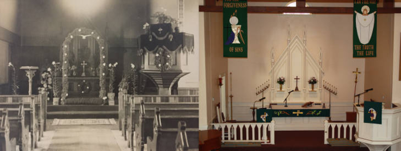 Zion Lutheran Church interior, circa 1910 and 2019