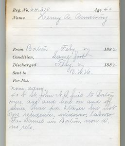 Tewksbury Almshouse Intake Record: Armstrong, Henry A.