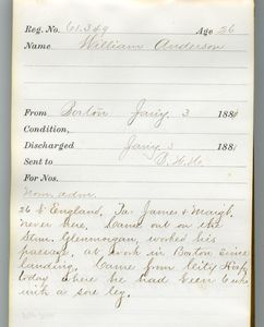 Tewksbury Almshouse Intake Record: Anderson, William