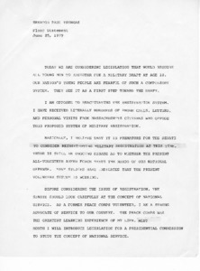 Floor statement regarding legislation to require all young men to register for military service