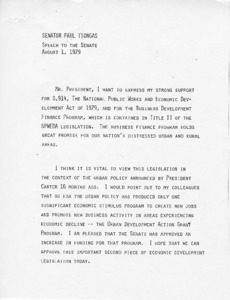 Speech to the Senate supporting S. 914, The National Public Works and Economic Development Act of 1979
