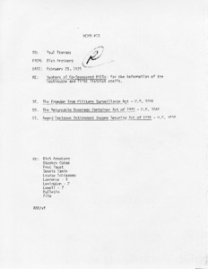 Memo #53, Numbers of Co-Sponsored Bills: for the information of the Washington and Fifth District Staffs
