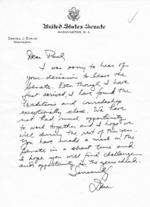 Letter from Daniel J. Evans to Paul Tsongas