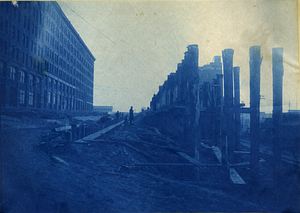 [Work on the extension of Summer Street?, Boston Button Company in distance]