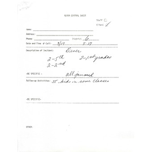 District VI and VIII rumor control sheet, September 1976.