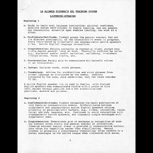 La Alianza Hispana's esl tracking system listening-speaking.