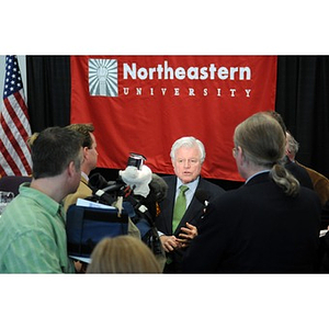 Senator Edward M. Kennedy speaks with reporters following a Senate Committee on Health, Education, Labor, and Pensions field hearing