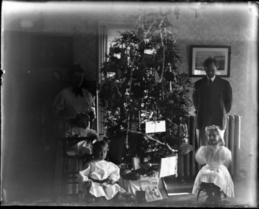 Portrait, family around the Christmas tree, location unknown, undated